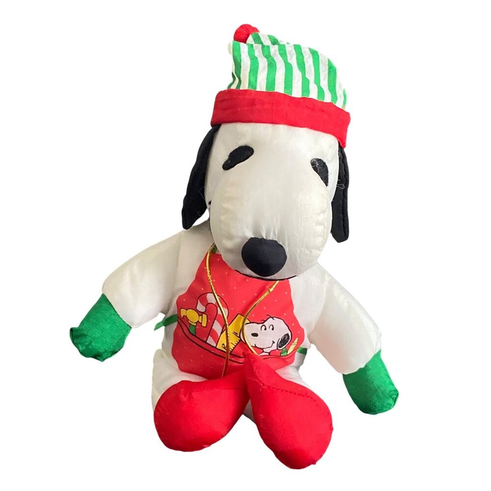 VTG United Feature Syn Peanuts Snoopy Christmas Elf Dog Red Green Apron Whitmans